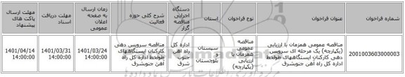 مناقصه، مناقصه عمومی همزمان با ارزیابی (یکپارچه) یک مرحله ای سرویس دهی کارکنان ایستگاههای طولخط اداره کل راه آهن جنوبشرق