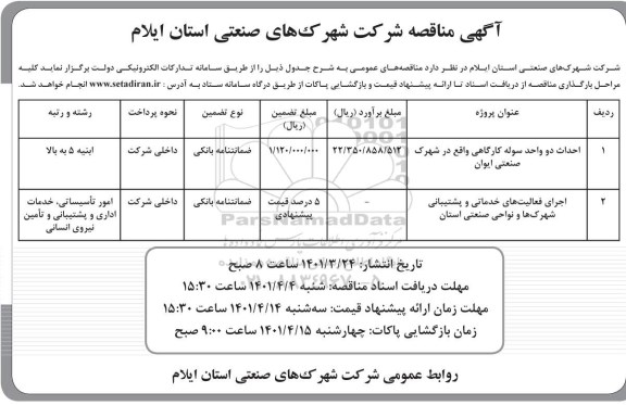 مناقصه احداث دو واحد سوله کارگاهی...