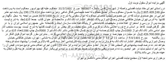 مزایده فروش دفتر انتشارات لک لک و ملاحضه دو عنوان کتاب جمعا 1435جلد