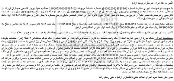 مزایده فروش یک واحد ساختمان با کاربری مسکونی-آپارتمان 