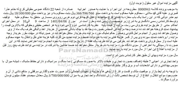 مزایده فروش یک باب مغازه