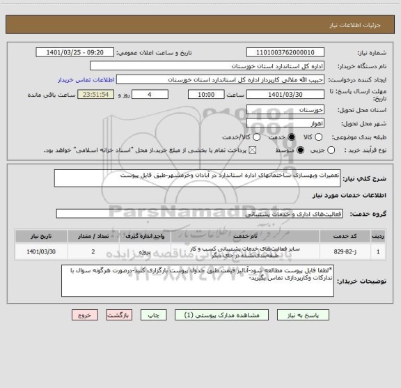 استعلام تعمیرات وبهسازی ساختمانهای اداره استاندارد در آبادان وخرمشهر-طبق فایل پیوست