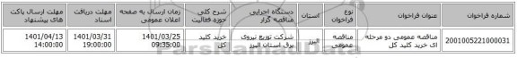 مناقصه، مناقصه عمومی دو مرحله ای خرید کلید کل