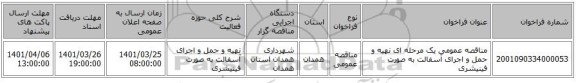 مناقصه، مناقصه عمومی یک مرحله ای نهیه و حمل و اجرای آسفالت به صورت فینیشری