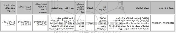 مناقصه، مناقصه عمومی همزمان با ارزیابی (یکپارچه) یک مرحله ای خرید قطعات یدکی شامل بیرینگ، کاسه نمد و مکانیکال سیل مورد نیاز مدول های 5 و 6 تصفیه خانه فاضلاب جنوب تهران
