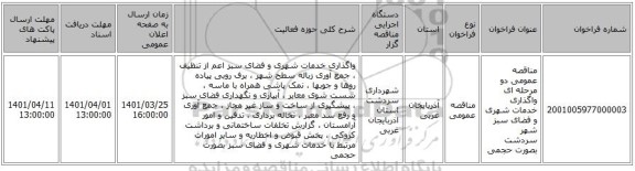 مناقصه، مناقصه عمومی دو مرحله ای واﮔﺬاری خدمات شهری و فضای سبز شهر سردشت بصورت حجمی