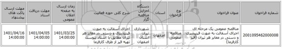 مناقصه، مناقصه عمومی یک مرحله ای اجرای آسفالت به صورت فینیشری و دستی در معابر هر تیران (قیر کارفرما)