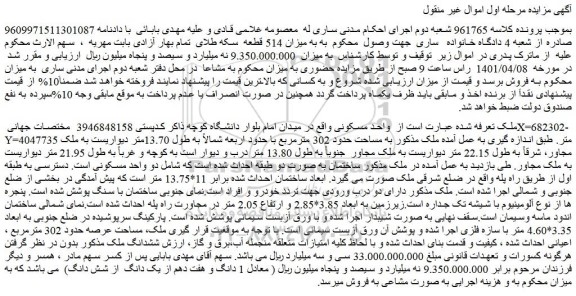 مزایده فروش واحد مسکونی
