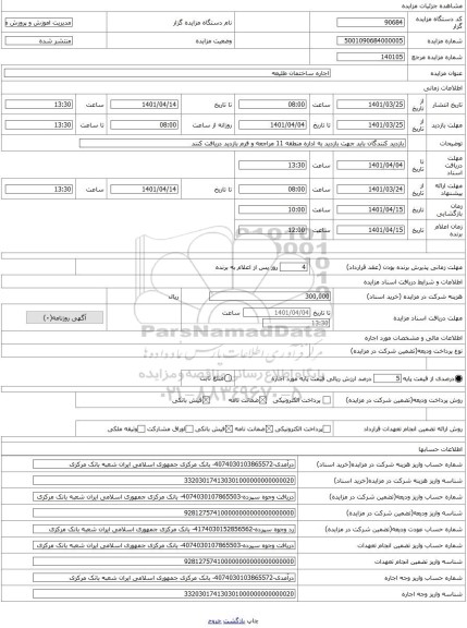 مزایده ، اجاره ساختمان طلیعه