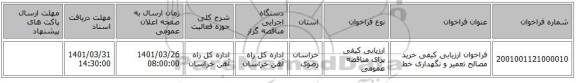 مناقصه، فراخوان ارزیابی کیفی خرید  مصالح تعمیر و نگهداری خط