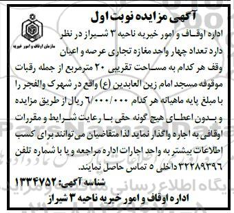 مزایده تعداد چهار واحد مغازه تجاری 