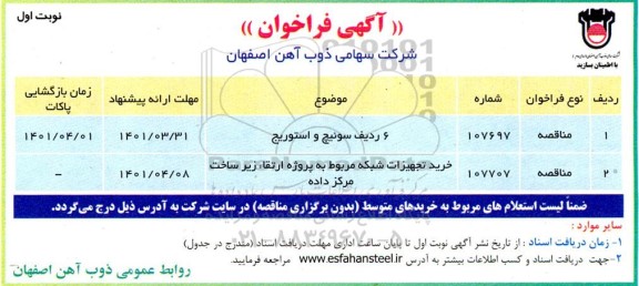 مناقصه 6 ردیف  سوئیچ و استوریج و...