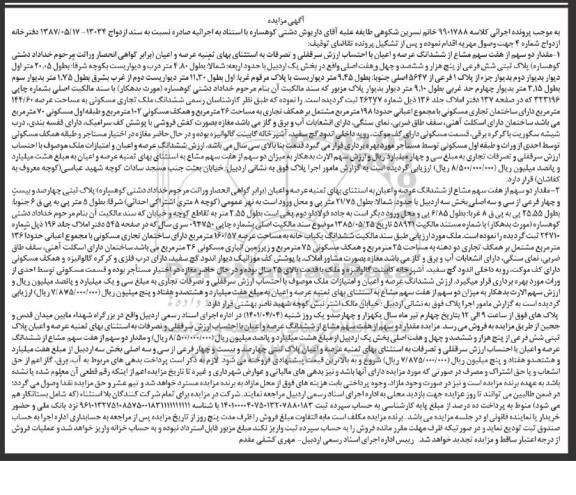 مزایده مقدار دو سهم از هفت سهم مشاع از ششدانگ عرصه اعیان پلاک ثبتی شش فرعی....