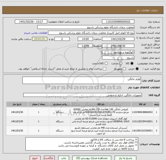 استعلام لوازم خانگی
