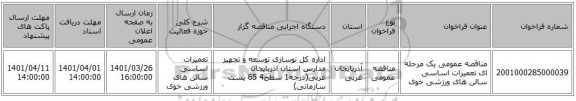 مناقصه، مناقصه عمومی یک مرحله ای تعمیرات اساسی سالن های ورزشی خوی