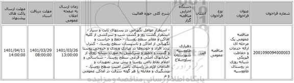 مناقصه، مناقصه عمومی یک مرحله ای ارائه خدمات و حفاظت فیزیکی شبانه روزی در روستای طاووسیه