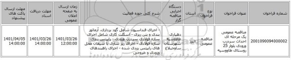 مناقصه، مناقصه عمومی یک مرحله ای احداث سردرب ورودی بلوار 25 روستای طاووسیه