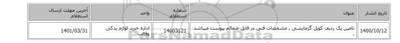 تامین یک ردیف کویل گرمایشی , مشخصات فنی در فایل ضمائم پیوست میباشد .