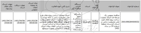 مناقصه، مناقصه عمومی یک مرحله ای اجرای عملیات ساخت پروژه های طرح ملی محرومیت زدایی در استان کردستان منطقه شماره 14 در سال 1401