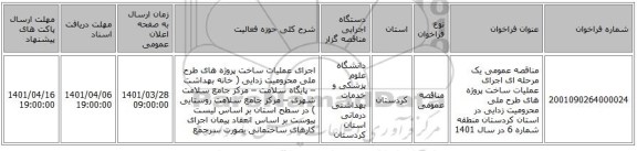 مناقصه، مناقصه عمومی یک مرحله ای اجرای عملیات ساخت پروژه های طرح ملی محرومیت زدایی در استان کردستان منطقه شماره 6 در سال 1401