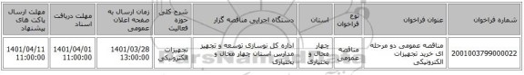 مناقصه، مناقصه عمومی دو مرحله ای خرید تجهیزات الکترونیکی