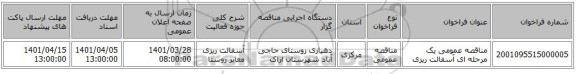 مناقصه، مناقصه عمومی یک مرحله ای آسفالت ریزی