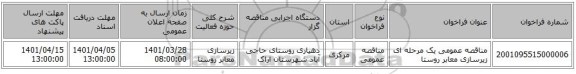 مناقصه، مناقصه عمومی یک مرحله ای زیرسازی معابر روستا