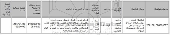 مناقصه، فراخوان ارزیابی کیفی انجام خدمات جنبی پشتیبانی اداره گاز شهرستان مریوان