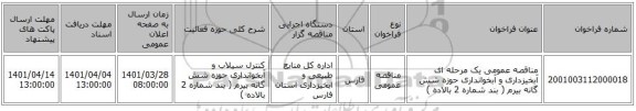 مناقصه، مناقصه عمومی یک مرحله ای آبخیزداری و آبخوانداری حوزه شش گانه بیرم ( بند شماره 2 بالاده )