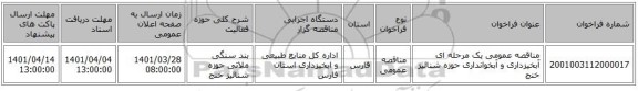مناقصه، مناقصه عمومی یک مرحله ای آبخیزداری و آبخوانداری حوزه شنائیز خنج