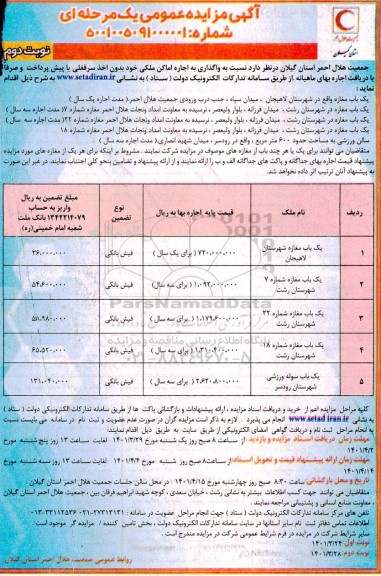 مزایده واگذاری به اجاره اماکن ملکی 