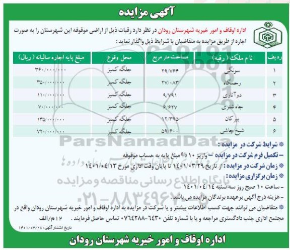 مزایده اجاره ملک
