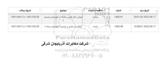 مزایده فروش دکل فلزی و طبلک ...