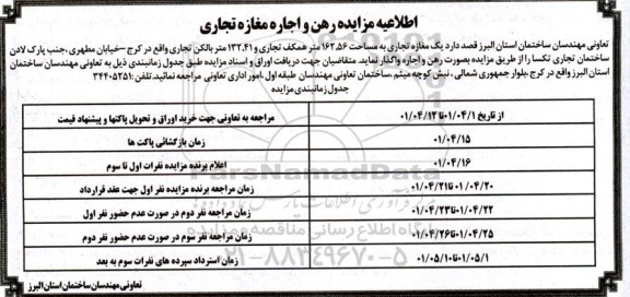 مزایده، مزایده رهن و اجاره مغازه