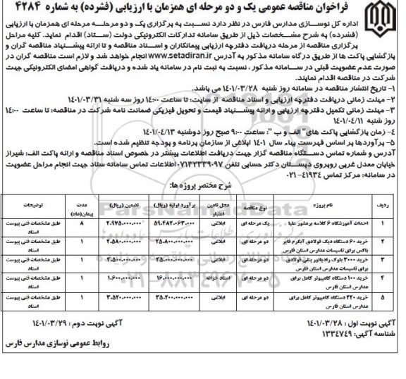 مناقصه عمومی احداث آموزشگاه 6 کلاسه... - نوبت دوم 