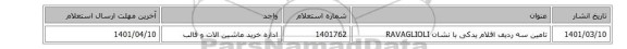 تامین سه ردیف اقلام یدکی با نشان RAVAGLIOLI