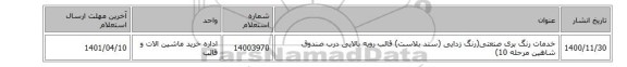 خدمات رنگ بری صنعتی(رنگ زدایی (سند بلاست) قالب رویه بالایی درب صندوق شاهین مرحله 10)