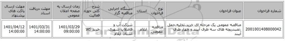 مناقصه، مناقصه عمومی یک مرحله ای خرید،تخلیه،حمل ،نصبدریچه های سه طرف آببند و چهار طرف آببند