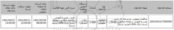 مناقصه، مناقصه عمومی دو مرحله ای  خرید ، نصب و آموزش سامانه بایگانی دیجیتال اسناد بانک dms (تجدید شده)