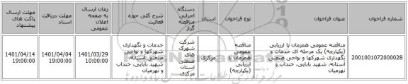 مناقصه، مناقصه عمومی همزمان با ارزیابی (یکپارچه) یک مرحله ای خدمات و نگهداری شهرکها و نواحی صنعتی آستانه، شهید بابایی، خنداب و نهرمیان