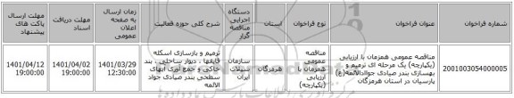 مناقصه، مناقصه عمومی همزمان با ارزیابی (یکپارچه) یک مرحله ای ترمیم و بهسازی بندر صیادی جواادالائمه(ع) پارسیان در استان هرمزگان