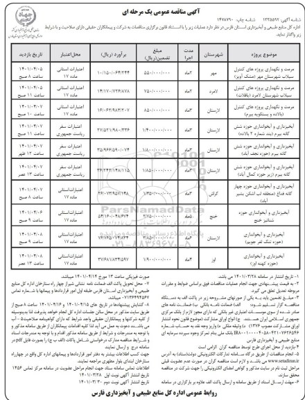 مناقصه مرمت و نگهداری پروژه های کنترل سیلاب ...