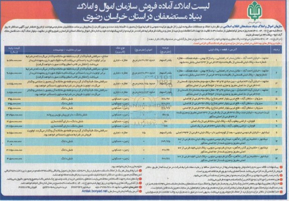 مزایده فروش اموال و املاک 