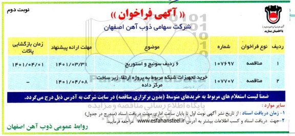 فراخوان، فراخوان 6 رديف سوئيچ و استوريج...