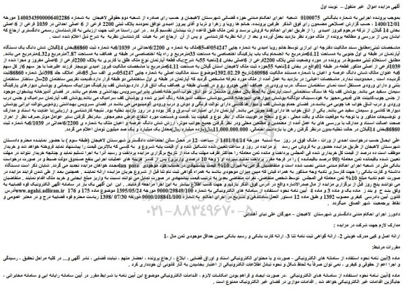 مزایده فروش شش دانگ یک دستگاه آپارتمان