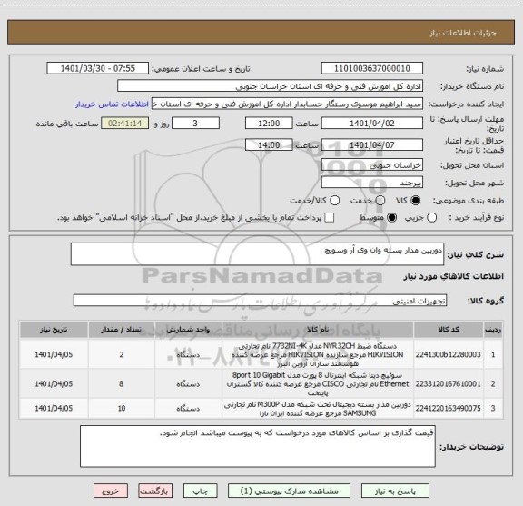 استعلام دوربین مدار بسته وان وی آر وسویچ