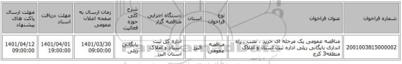 مناقصه، مناقصه عمومی یک مرحله ای خرید ، نصب ، راه انداری بایگانی ریلی اداره ثبت اسناد و املاک منطقه3 کرج