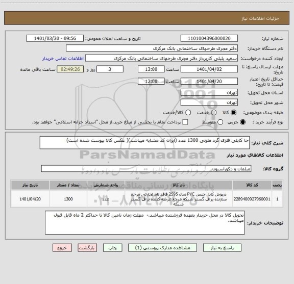 استعلام جا کابلی فلزی گرد ملونی 1300 عدد (ایران کد مشابه میباشد)( عکس کالا پیوست شده است)
