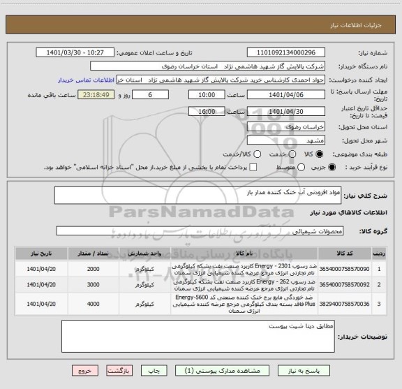 استعلام مواد افزودنی آب خنک کننده مدار باز