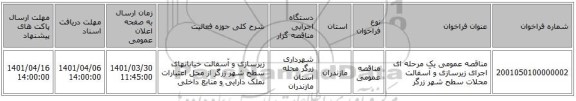 مناقصه، مناقصه عمومی یک مرحله ای اجرای زیرسازی و آسفالت محلات سطح شهر زرگر